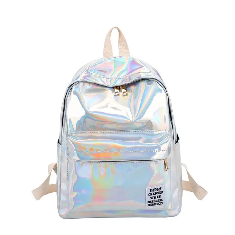 

Women Laser Hologram PVC Backpacks Girls Shoulder School Backpack Female Casual Simple Street Hip Pop Holographic Travel Bag