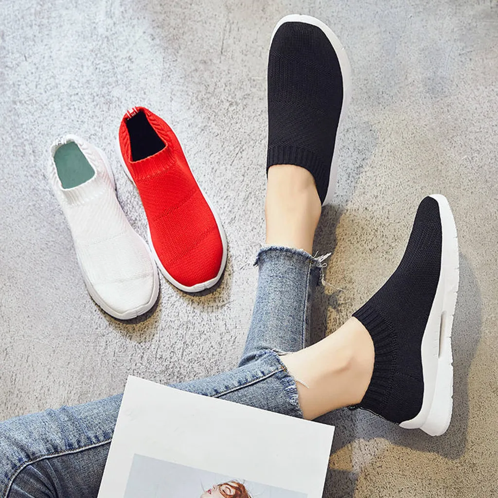 

Leisure Air Mesh Running Shoes Breathable Soft Bottom Comfort Slip-On Cotton Fabric Sneakers Women's Outdoor Zapatos de mujer