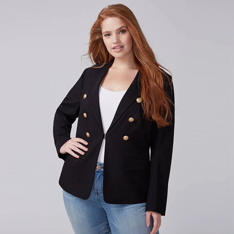 Kissmilk Plus Size Fashionable office worker in good taste handsome  long sleeve Retro button commute wind black blazer