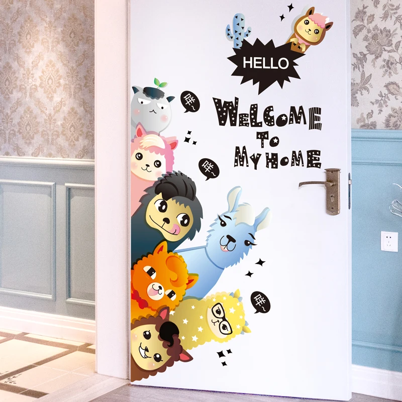 

[SHIJUEHEZI] Creative Alpacas Wall Stickers PVC Material DIY Animals Wall Decals for Kids Room Baby Bedroom Door Decoration