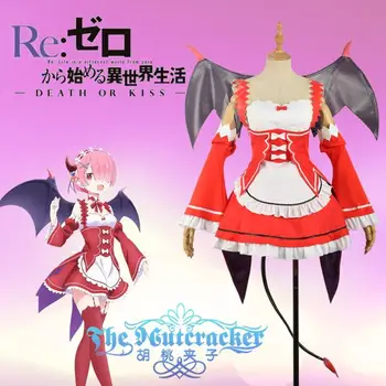 

[STOCK]2017 Anime Re:Life In A Different World From Zero Ram Vamps Bat Maid Dress+Wings Costume Cosplay For Christmas Free Ship