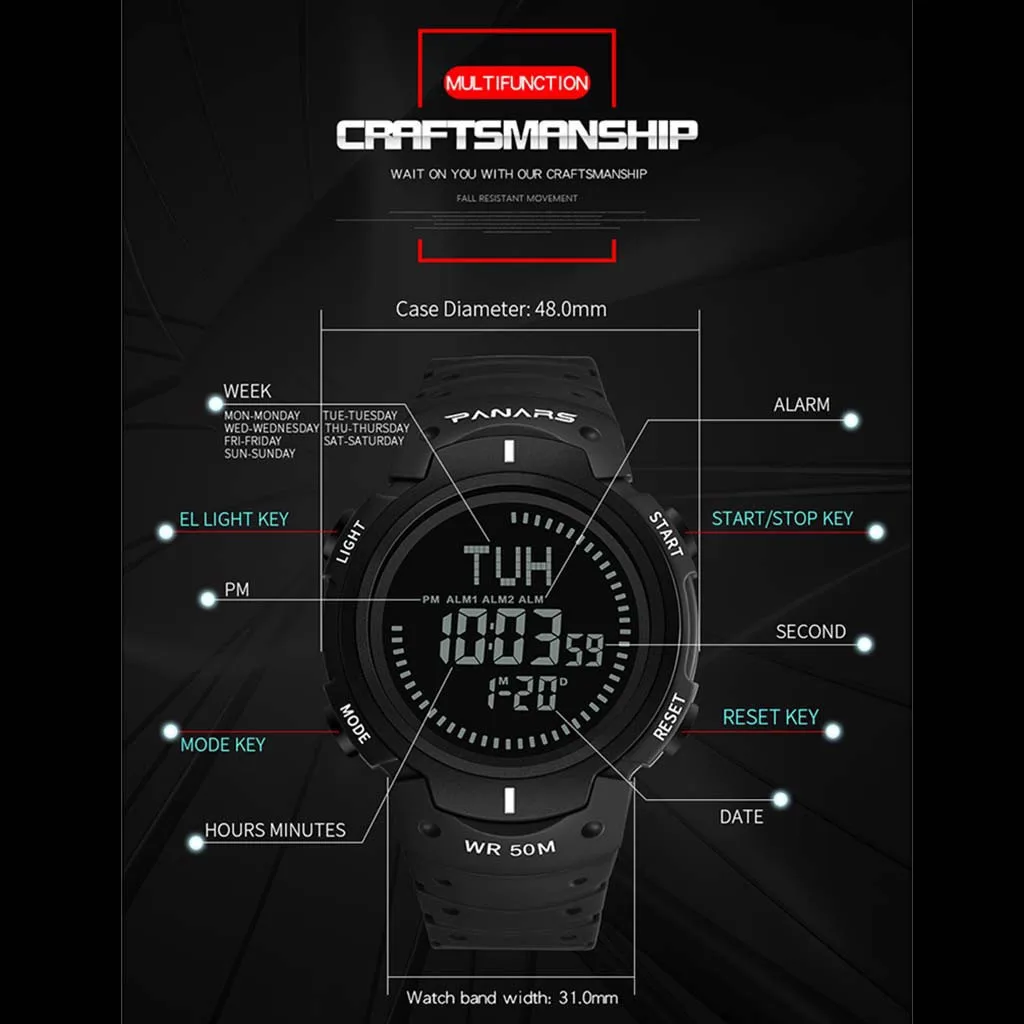 Цифровые электронные спортивные часы военный водонепроницаемый светодиодный часы для компаса