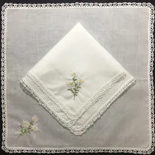 Набор из 12 модные дамские платки белые хлопчатобумажные носовые платки с кружевными краями и Цвет вышитые носовой платок с цветочным узором свадебные подарки 12x12"