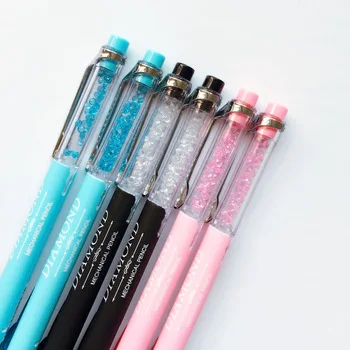 X54 3X  Elegant Diamond Decor Side Press Automatic Mechanical Pencil Writing Drawing School Office Supply Student Stationery