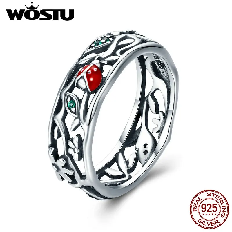 

WOSTU Original Design Real 925 Sterling Silver Ladybug Insect Wide Finger Rings for Women Fashion Silver Jewelry Gift CQR308