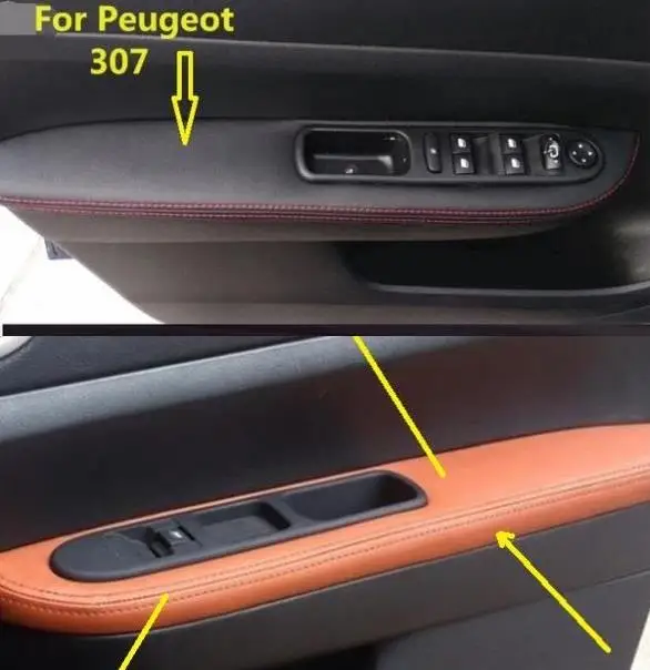 

4Pcs/SET Microfiber Leather Car Door Armrest Panel Protective Cover For Peugeot 307 (2004-2013) Peugeot 308 (2009-2014)
