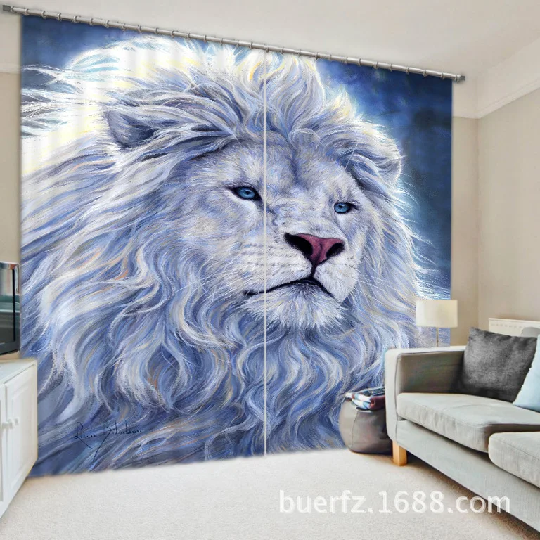 2017 Lion Printing Luxusní zatemnění 3D okna Záclony pro ložní prádlo Obývací pokoj Hotel Drapes Cortinas Para Sala