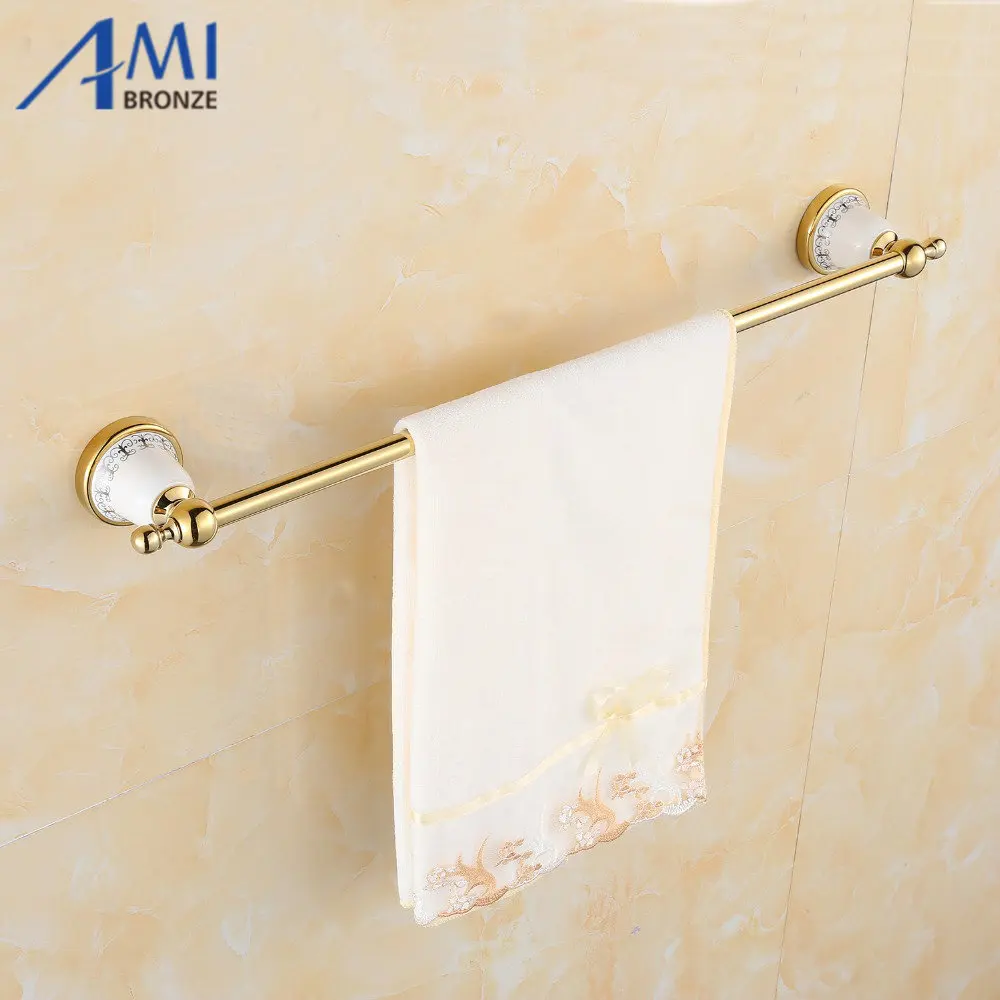 

G730 Series Golden Polished Porcelain Base Single Towel Bar Wall Mounted Towel Shelf Bathroom Accessories