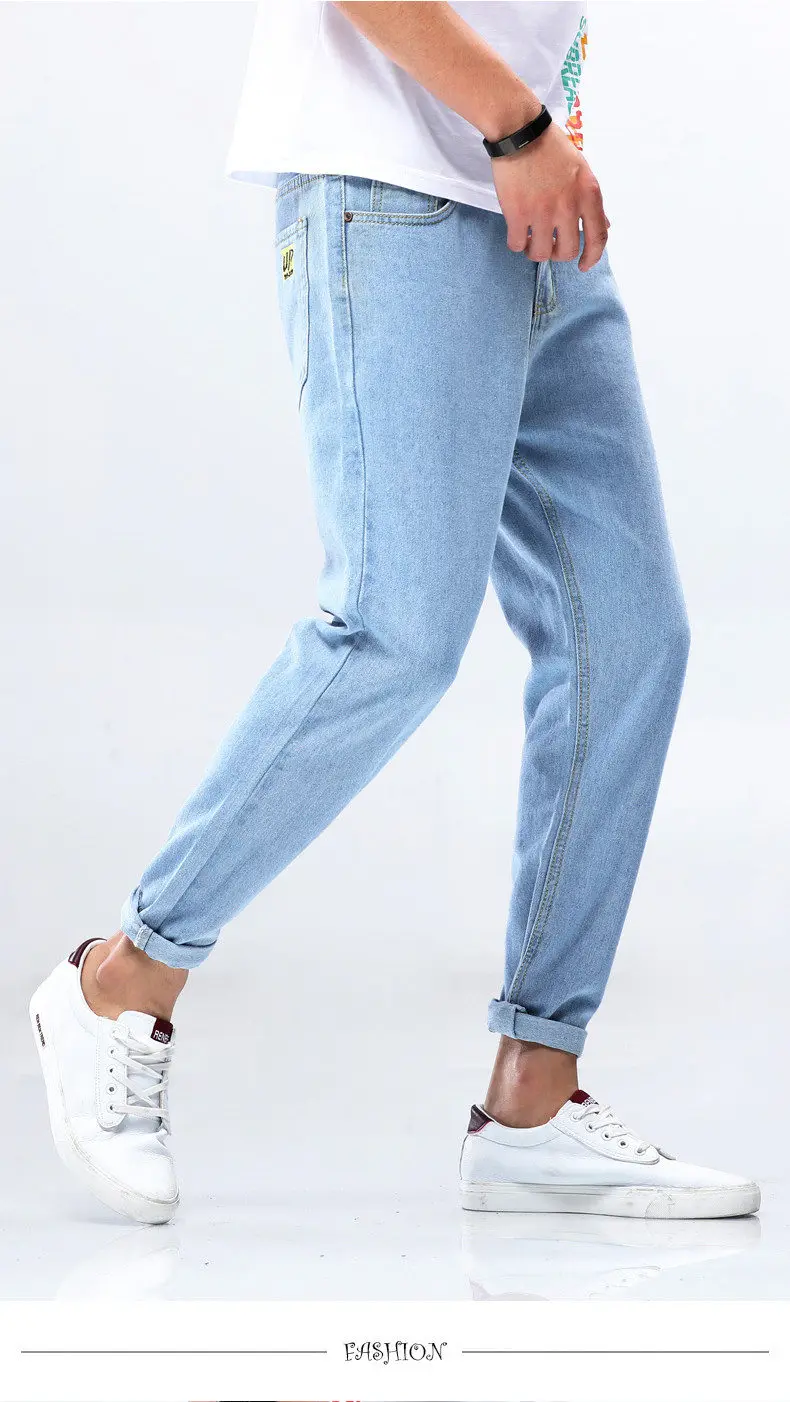 Loose Jeans Men Solid Simple Pencil Pants Cotton Classic Cargo Pant Jeans Male Trousers Youth Ankle-Length Pant Brand Jeans 2019 04