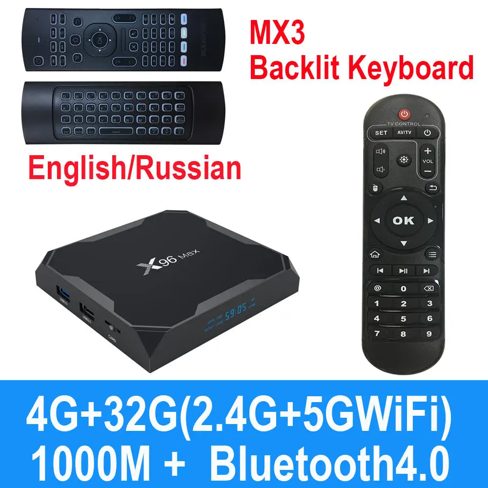 ТВ-приставка X96MAX 4 Гб 64 ГБ Android 8,1 4 ГБ 32 ГБ Amlogic S905X2 4K H2.65 1000 м 2,4 ГГц/5 ГГц wifi смарт-приставка медиаплеер BT4.0 - Цвет: 4GB32GBMX3