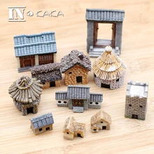 Antigüedad china Mini casa Retro edificio Micro estatuillas de hadas de jardín miniaturas/terrario Vintage decoración del hogar adornos DIY