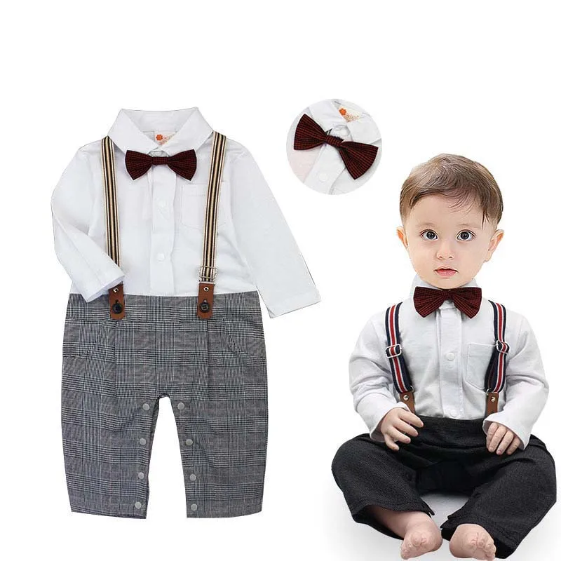 

JXYSY Children's clothing Spring&Autumn new baby clothes baby boys gentleman bow strap long sleeve jumpsuit Toddler romper 0-24M