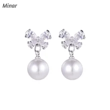 Fashion Simulated Pearl Shiny CZ Zircon Butterfly Design Stud Earrings For Women Wedding Party Jewelry Korean Bow Pearl Ball Ear fashion simulated pearl shiny cz zircon butterfly design stud earrings for women wedding party jewelry korean bow pearl ball ear