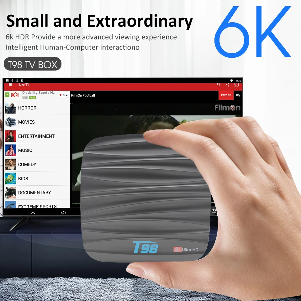 T98 Android 9,0 Мини ТВ приставка RK3328 4GB+ 32GB Wifi 2,4g с Bluetooth Smart tv Box HD 6K для смарт медиаплеера телеприставка