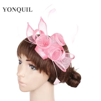 

2020 Ladies pink sinamay Fascinator Hat headwear Fashion Women wedding Party Elegant Fascinators feather Hair Accessories SYF231
