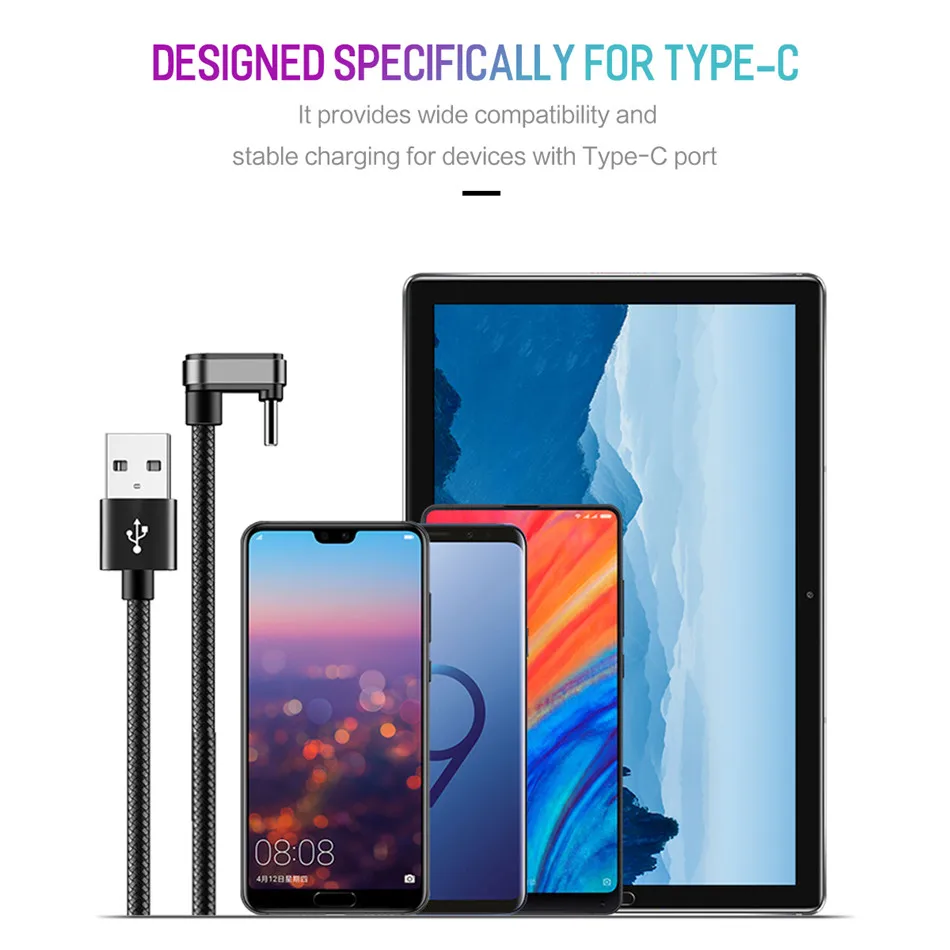 ROCK type C кабель 2.1A нейлон Usb-c кабель синхронизации данных и зарядки 180 градусов u-образный для samsung S9 S8 OnePlus Nexus USB C