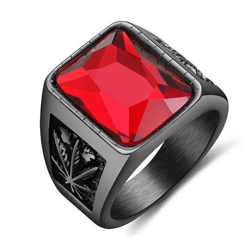 Мужское кольцо в стиле хип-хоп, нержавеющая сталь 316L, черный/красный кристалл, камень, кольца в стиле рок, готика, модные мужские ювелирные изделия в стиле бохо, размер США 7-13