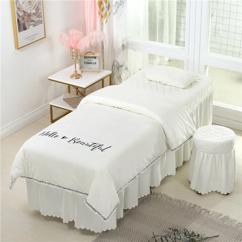 Beauty Salon Bedding Sets Coral Fleece Crystal Velvet Embroidery Bed Skirt Duvet Cover Pillowcase Bedspread High Quality Set#s - Цвет: -LY-04-mibai