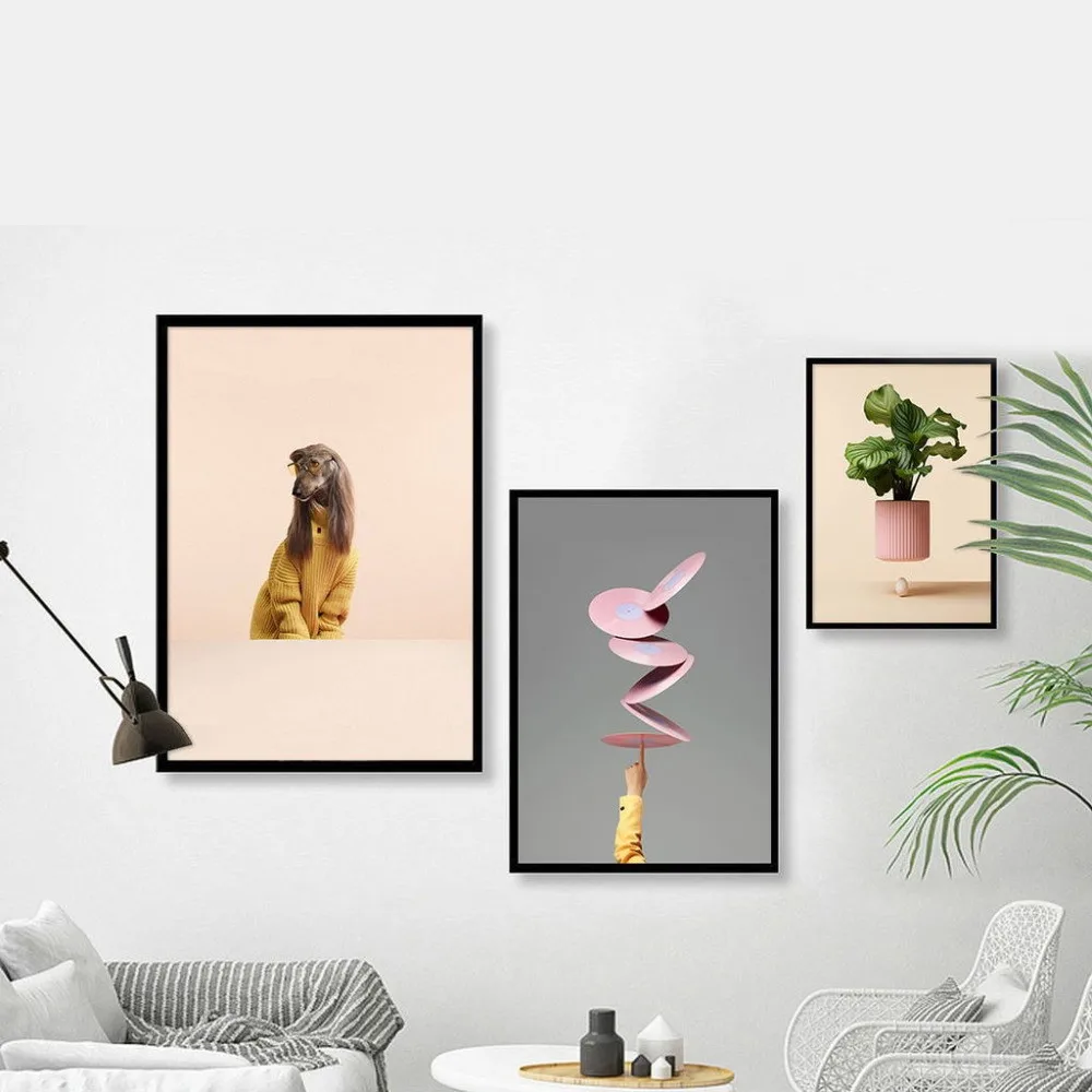 Modern Style Green Plant Rose Posters and Prints Wall Art Canvas Painting Dog Wall Pictures for Living Room Cuadros Decoracion