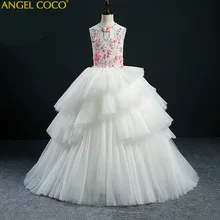 Высококачественное платье для девочек с вышивкой на заказ платье принцессы детская праздничная одежда кружевное свадебное платье с вуалью и цветочным узором для девочек платье для маленьких девочек