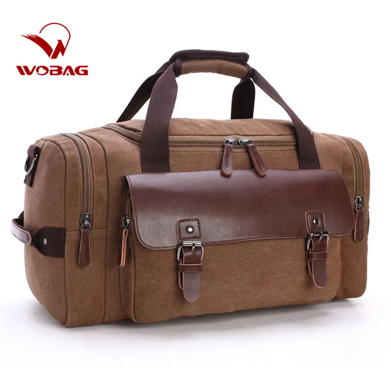 

New High Quality Casual Fashion Male Canvas Travel Bags 2019 Genuine Leather Duffle Bag Pure Color Large Capacity Men Handbag