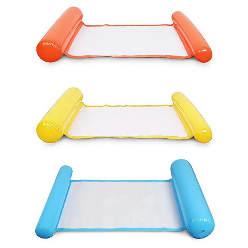 cheap 1 Pc PVC Floating Inflatable Water Hammock Pool Float Lounge Bed Summer Foldable Swimming Chair Pool Accessory