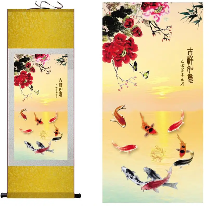 

Silk painting Fish in the water traditional Chinese Art Painting Home Office Decoration Chinese painting fish painting