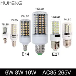 Mumeng Светодиодная лампа E27 E14 78 120 100 шт. SMD5730 светодиодные лампы 6 Вт 8 Вт 10 Вт лампада AC85-265V Lamparas Bombillas светодиод для люстры