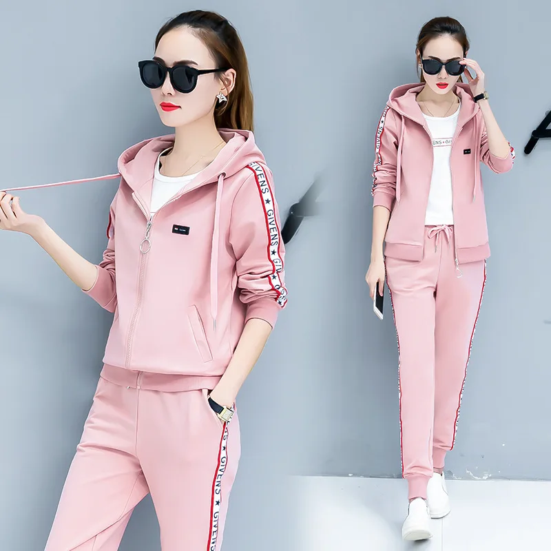 

Sports suit female autumn and winter fashion tide new sweater three-piece suit Korean women's student fitness casual wear