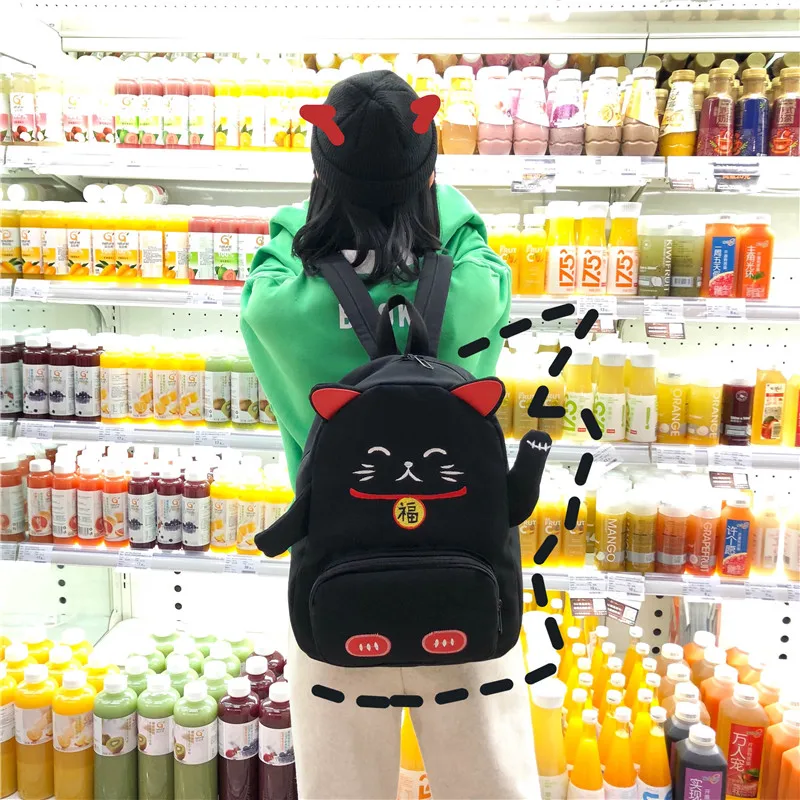 Menghuo Cute Cat Canvas Backpack Cartoon Women Backpacks for Teenage Girls School Bag Fashion Black Pink Pig Rucksack mochilasIMG_9056