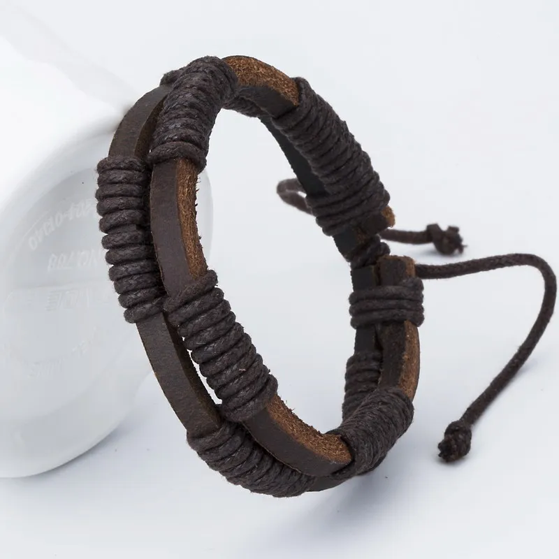 Новинка года модные кожаные мужские браслеты с подвесками популярный браслет DIY ручной работы плетеная подвеска винтажные браслеты черного цвета - Окраска металла: Brown