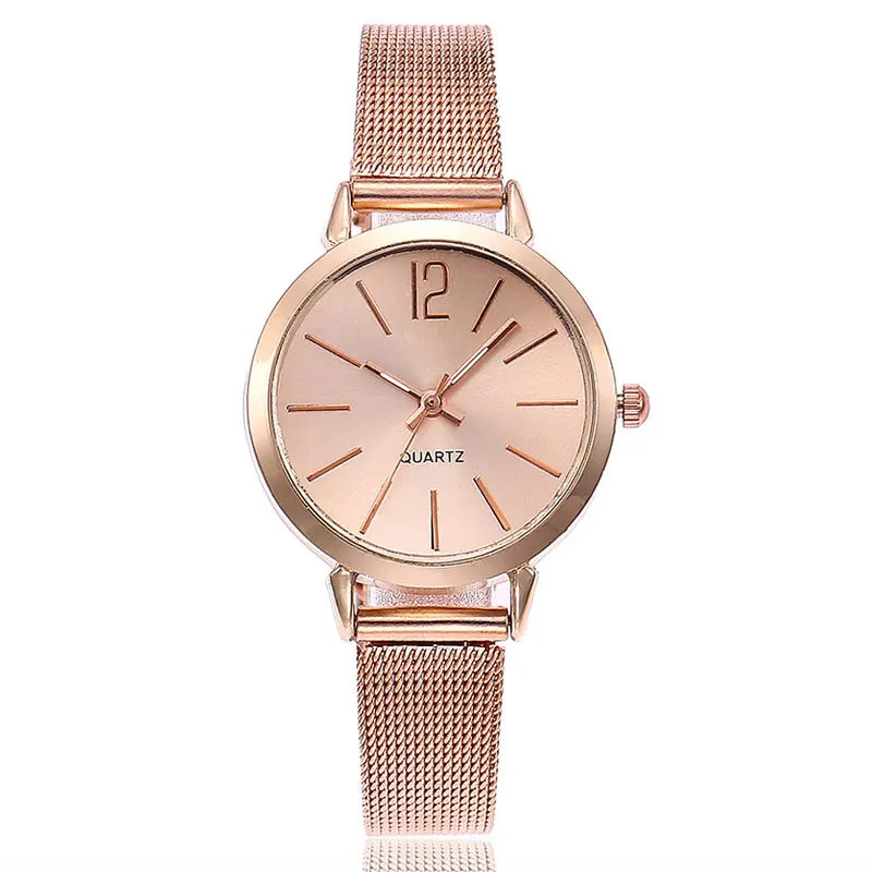 

New Fashion Women Stainless Steel Silver Gold Mesh Watch Unique Simple Watches Casual Quartz Wristwatches Clock Hot Sale