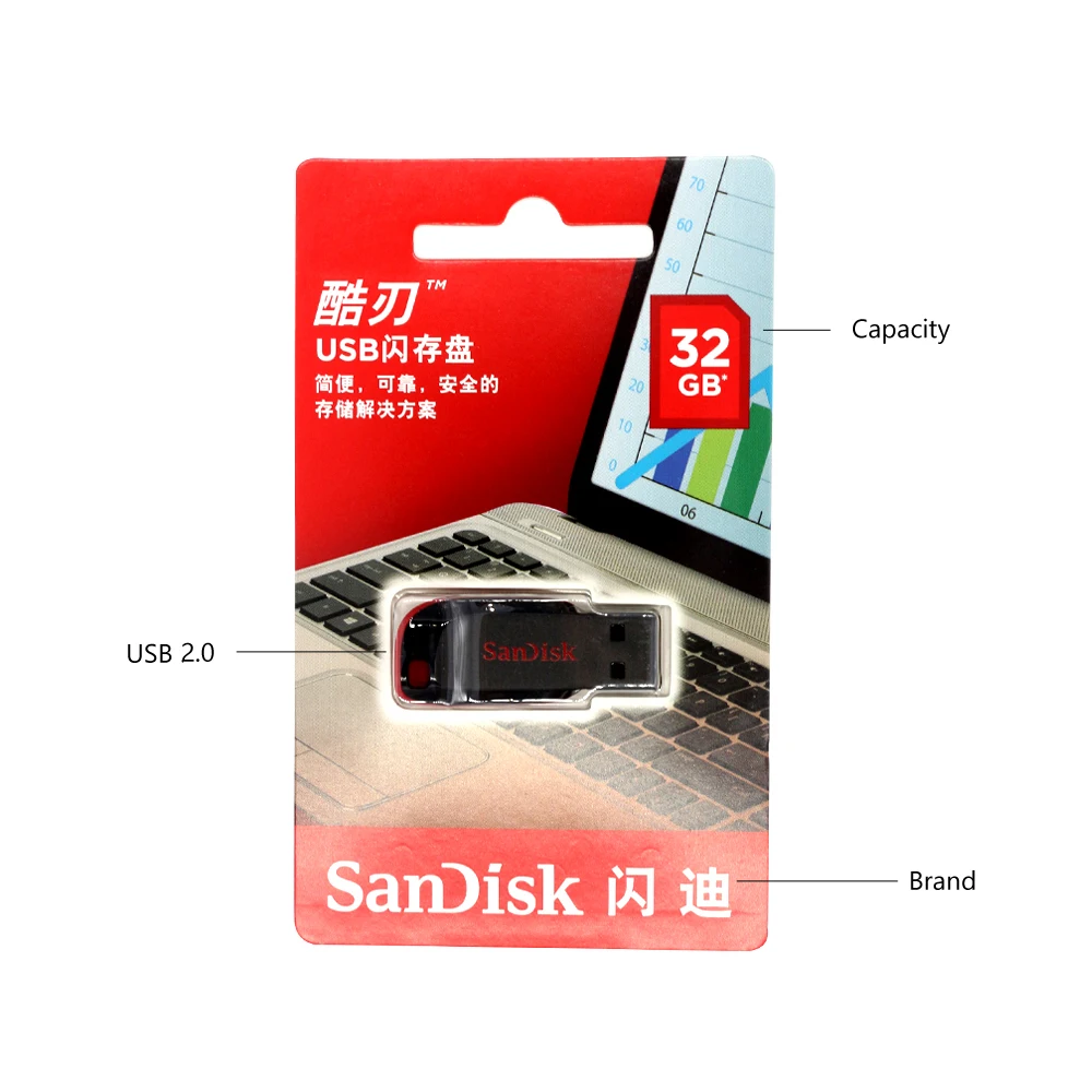 Оригинальный флеш накопитель USB SanDisk CRUZER CZ50 2 0 128 г 64 32 16 8 мини флешка для мобильных