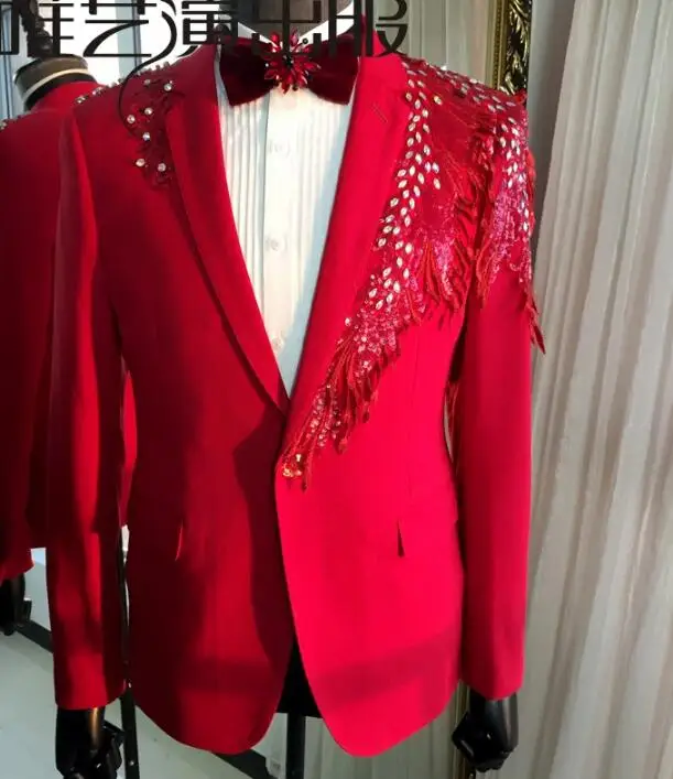 Scène De Designs Blazer Veste Vêtements Gland Pour Mode Robe Étoiles Rouge Chanteurs Paillettes Costumes Danse Hommes Mince Style gwvxY6I6qX