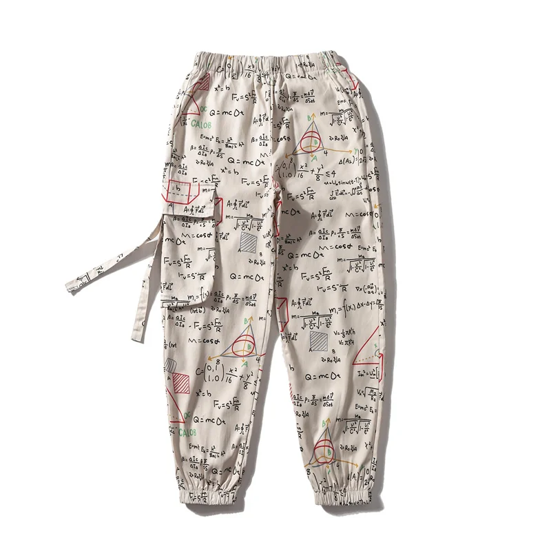 

2019 Spring New Hip Hop Mathematical Formula Pocket Pants Men