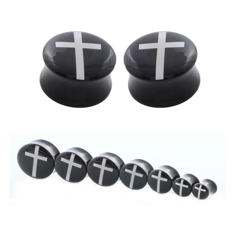 

Acrylic Ear Plugs Tunnels Earring Gauges White Cross Hollow Double Flare Ear Tunnels Expanders Plugs Piercing Ring Jewelry