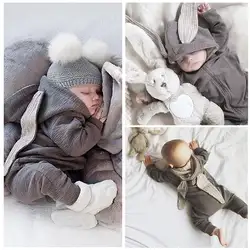2019 Одежда для новорожденных мальчиков и девочек милый комбинезон с объемными заячьими ушками, комбинезон, осенне-зимний теплый