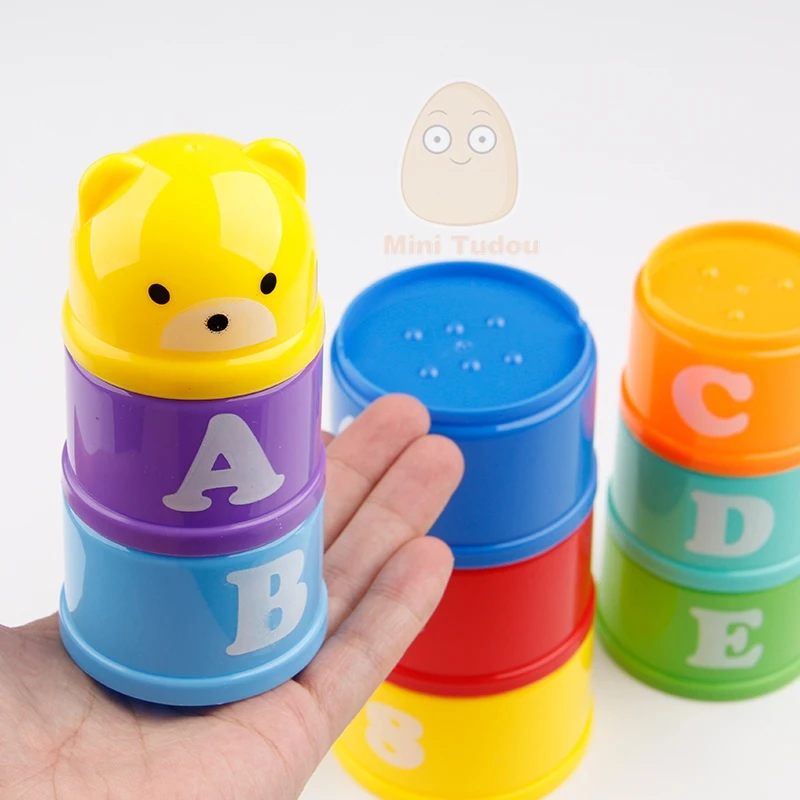 Minitudou 8 шт. игрушки для ванной обучающие детские toys 6 месяц+ цифры письма foldind кубок стек башня дети рано интеллекта
