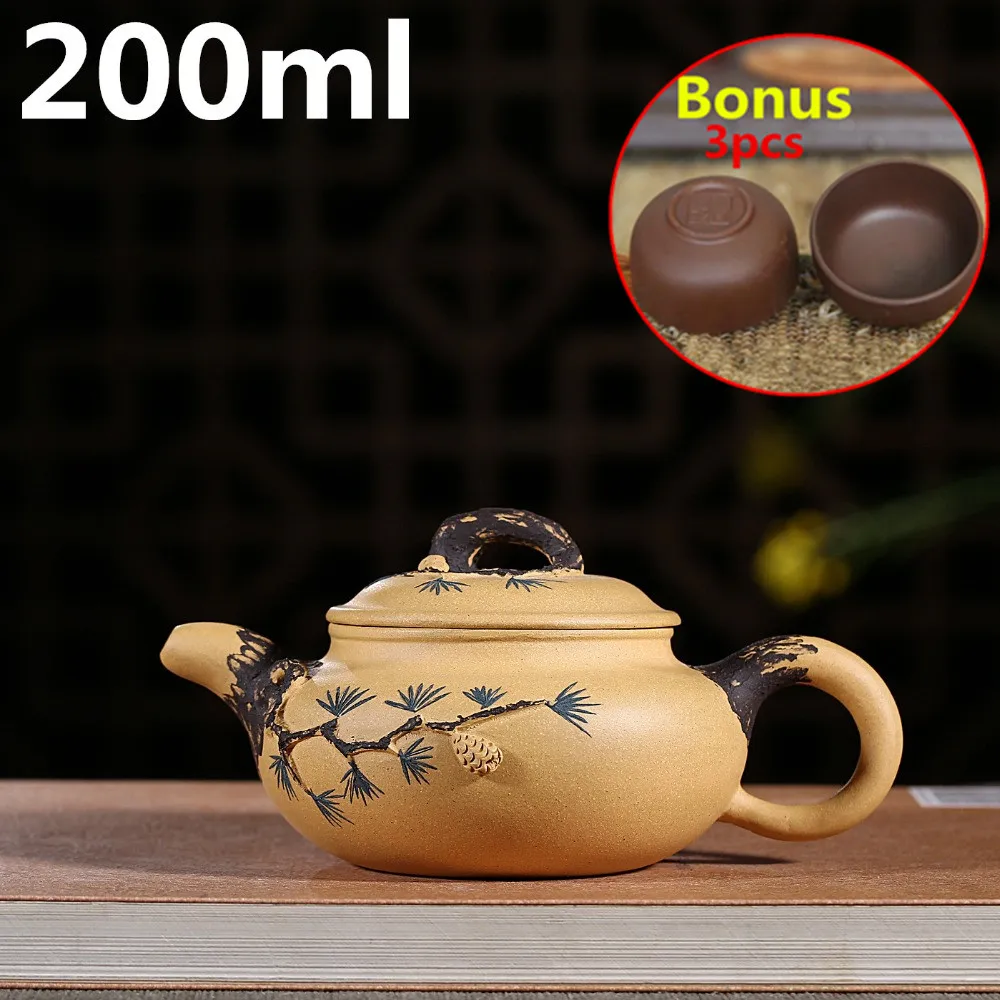 

Handmade Pot Chinese Teapot Purple Clay Tet Set Kettle 200ml Famous Porcelain Yixing Zisha Ceramic Teapots Kettle Bonus 3 Cups