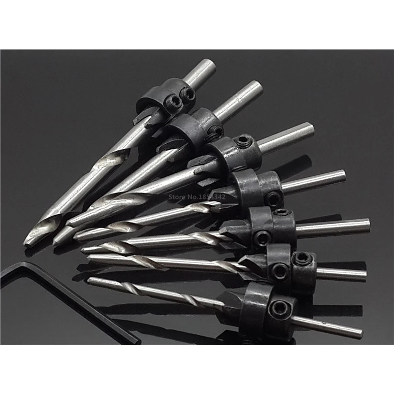 

7Pcs Set Countersink Drill Countersunk Wood Screws Drill Bit Adjustable Depth Stop Collars Woodworking Drilling Hole Saw Tools