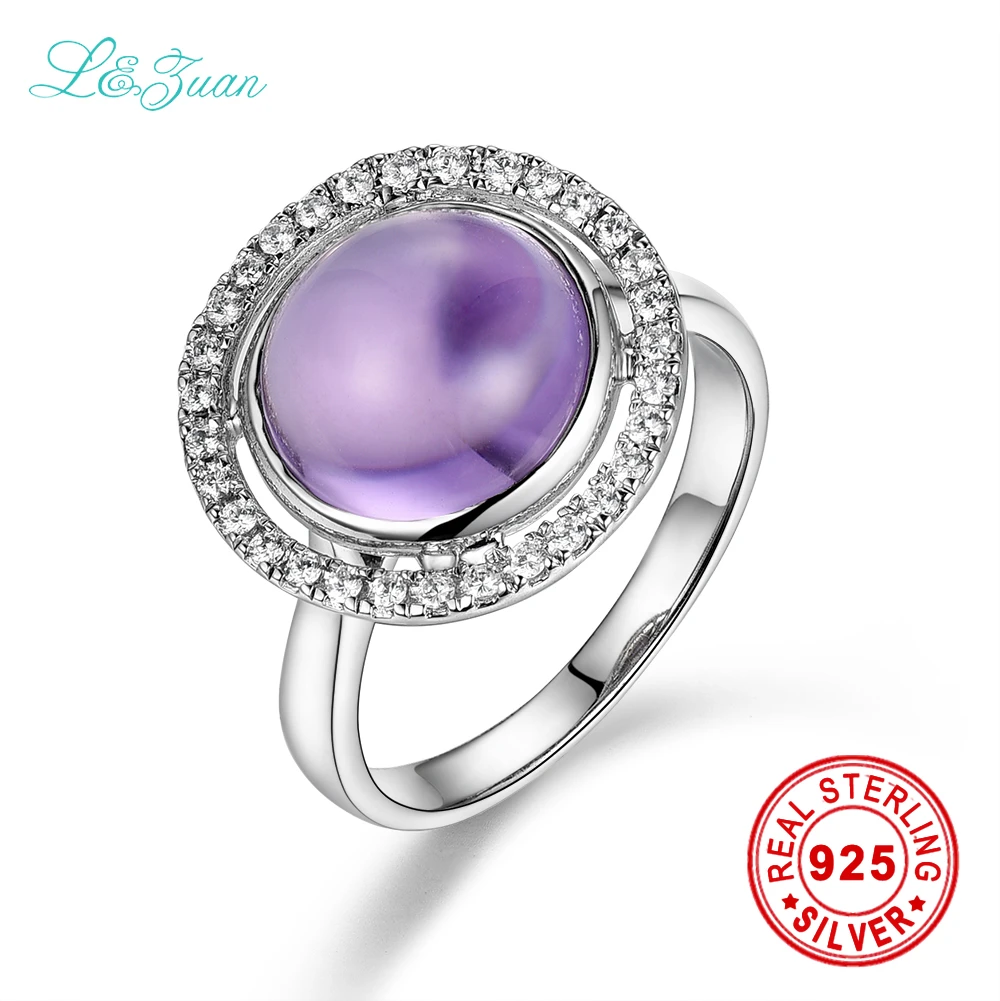 

I&zuan 925 sterling silver Natural 3.42ct Amethyst Prong Setting Purple stone Ring Jewelry For Women gift