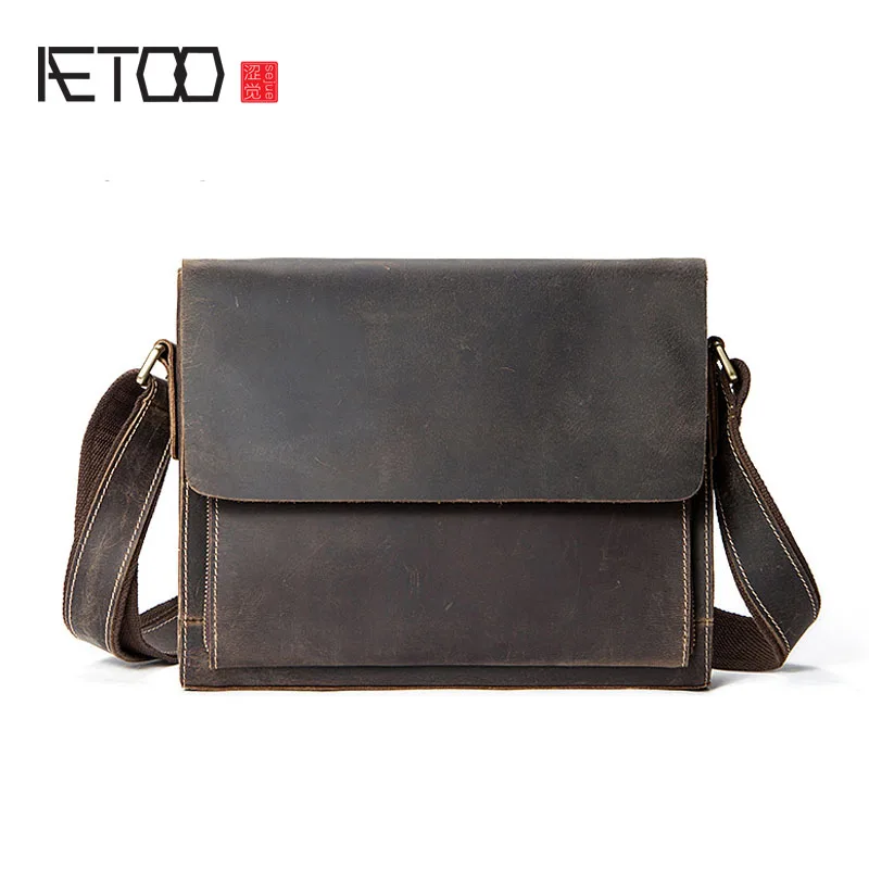 

AETOO Scrubred Retractable Men's Messenger Bag Genuine Leather Men's Shoulder Bag Bad Bag Fashion Casual Men's Leather Bag