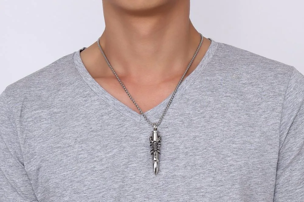 Fashion jewerly Mens Necklaces Stainless Steel Bullet Animal Pendant Punk Rock Silver Black Scorpion Necklace with Chain colar vintage choker silver black  11