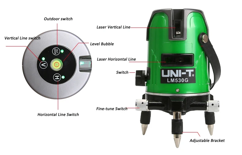 UNI-T LM520G LM530G LM550G LM560G 532nm зеленый лазерный уровень 2/3/5/12 линий 3 точки 360 градусов самовыравнивающийся Nivel лазерный Горизонтальный Вертикальный