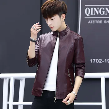 

Fall 2019 new handsome locomotive leisure leather jacket collar and cultivate one's morality trend