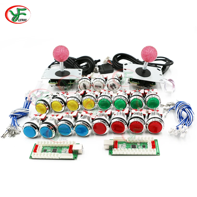 

MAME Arcade Joystick DIY Kits 2 Players USB To Raspberry Pi.PC.PS2.PS3 Encoder 5V Illuminated Chrome Push Button SANWA Joystick