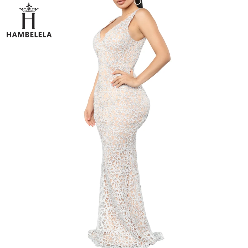 HAMBELELA 2019 Summer New Arrival Women Sleeveless Tank Lace Dress Sexy V-Neck Bodycon Evening Party Dresses Mermaid Long Dress (12)