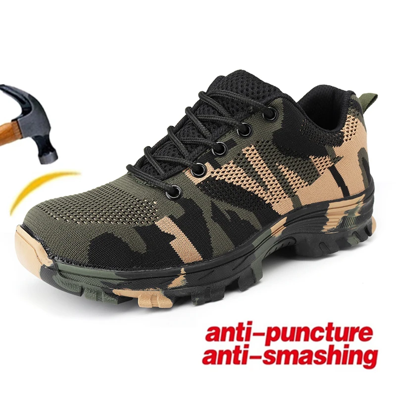 

Mens Lightweight Breathable Work Safety Shoes Men AtreGo Labor Shoes Hiking Sneakers Anti-puncture Steel Toe Work Boots EUR38-46