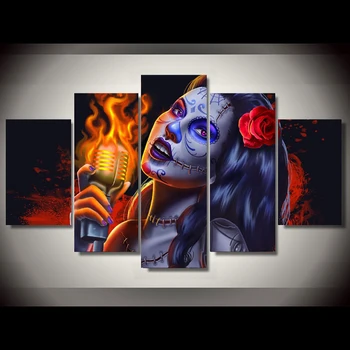 

HD Print Painting Modular Canvas Pictures 5 Piece/Pcs Day Of The Dead Face Frame Wall Art Poster Modern Home Decor Living Room