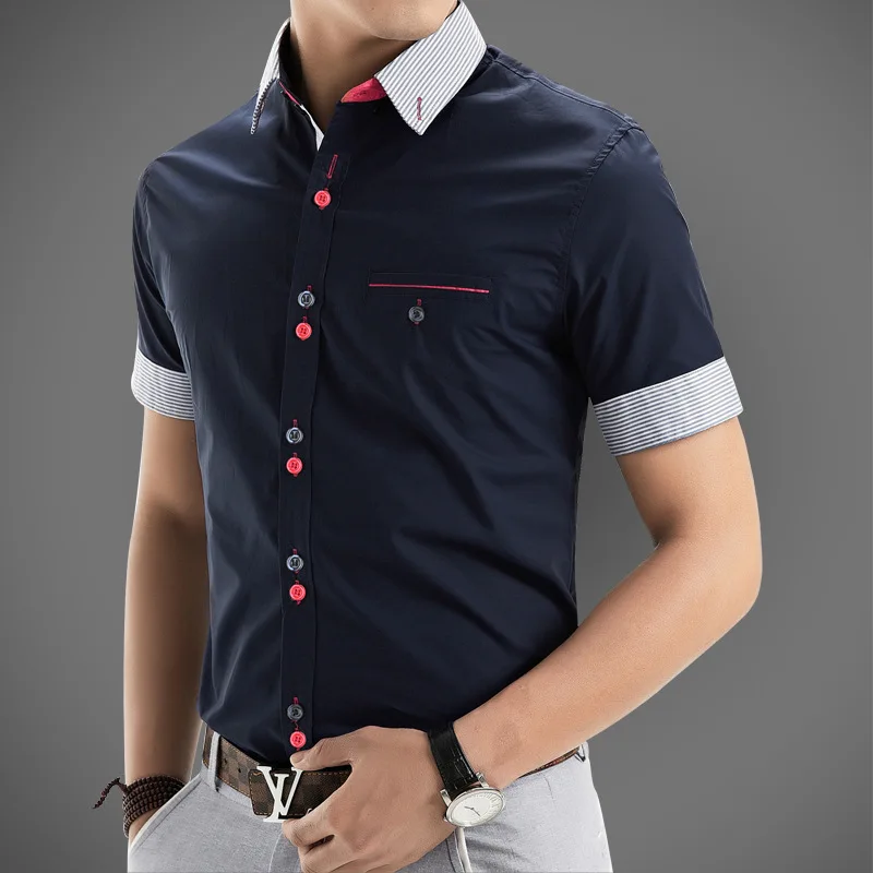 2015 New Brand Mens Dress Shirts Short Sleeve Casual Shirt Men Slim Fit ...